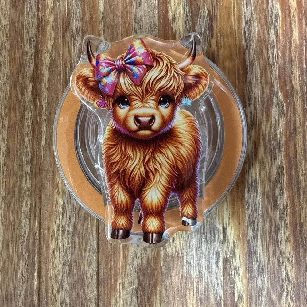 Magnetic Cow with Bow Pop Up Phone Grip